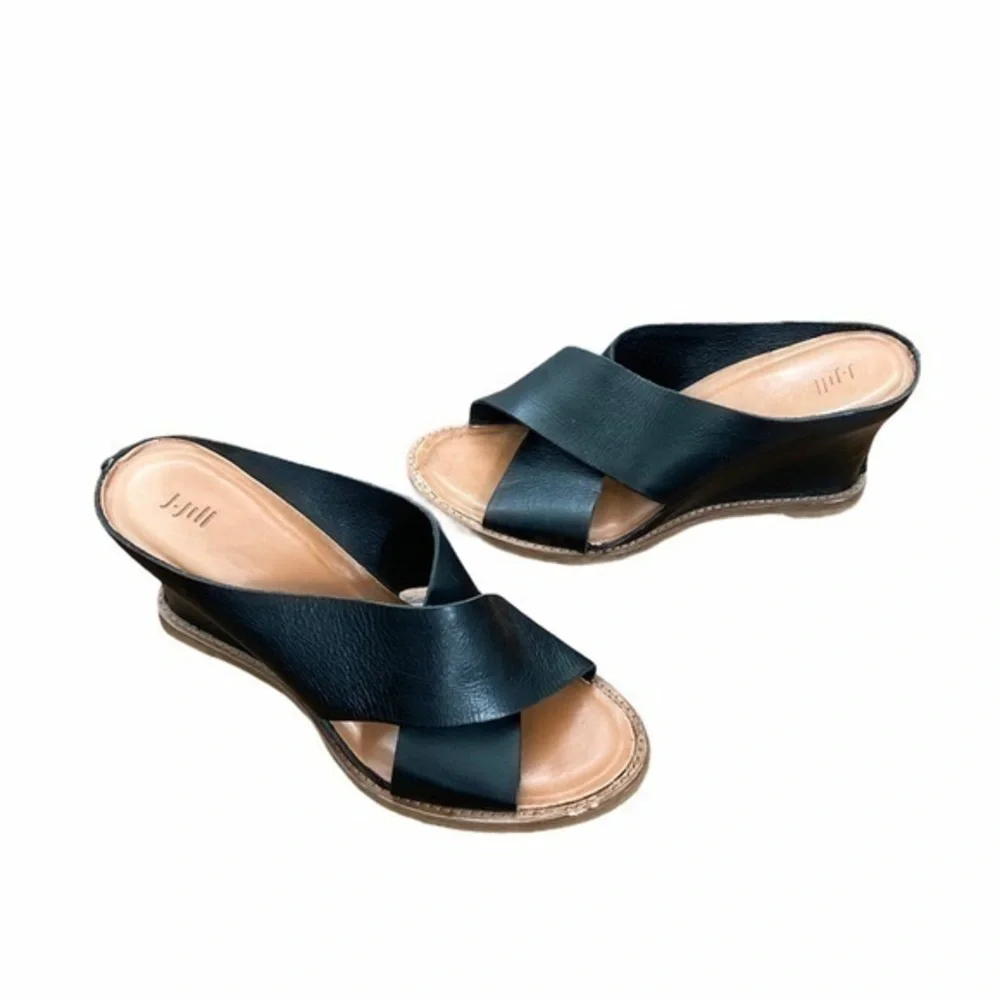 J. Jill Black‎ Leather Criss Cross Strap Wedge Sandals